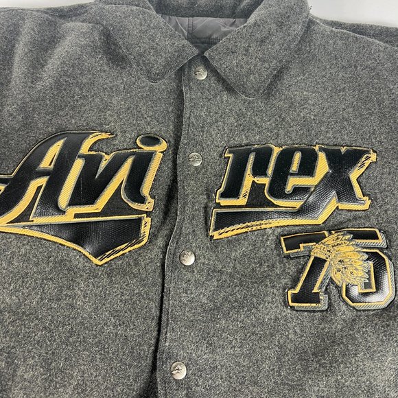 VTG Avirex Wool Jacket Extra Extra Large Grey Distressed Snap Button Bomber - Picture 6 of 16